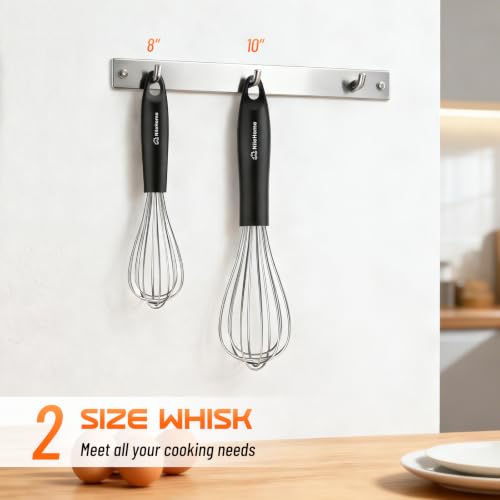 NileHome Whisk Set 8" 10" Kitchen Whisk,2-Pack - color: Black-Silver, size: 2 Piece