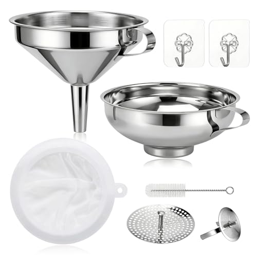 Stainless Steel Canning Funnel Set 2 Pack for Kitchen Use (Large Set)