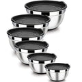 LIANYU Nesting Mixing Bowls Set of 6, Size 7, 3.5, 2.5, 2, 1.5, 1QT - color: Black, style: Anchor Base with Airtight Lids