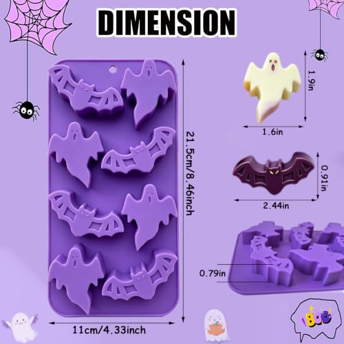 3Pcs Halloween Silicone Mold Ghost Bat Shapes Chocolate Candy Molds - color: Purple
