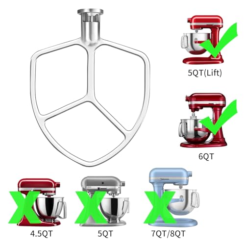 Stainless Flat Beater for KitchenAid 5 Plus - 6QT Bowl Lift Mixer - size: Flat Beater