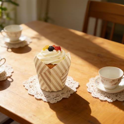 50 Pcs Tulip Cupcake Liners for Baking Cups, Natural Striped - color: Natrual Stripe