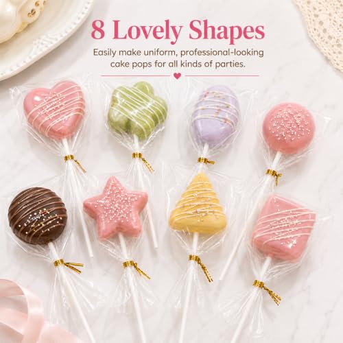 8 Pcs Cake Pop Mold Set with 8.2-inch Tray &100 Sticks Bags Ties - color: Multi-Shape&Sticks Kit
