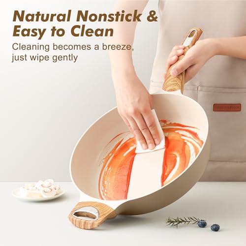 SENSARTE Ceramic Nonstick Frying Pan Skillet with Lid, 10.5 Inch Deep Frying Pan, 3.8 Qt Saute Pan, Induction Pan, Healthy Non Toxic Cooking Pan with Helper Handle, PFOA PFAS PTFE Free - color: Ceramic Taupe, size: 3.8QT / 10.5IN