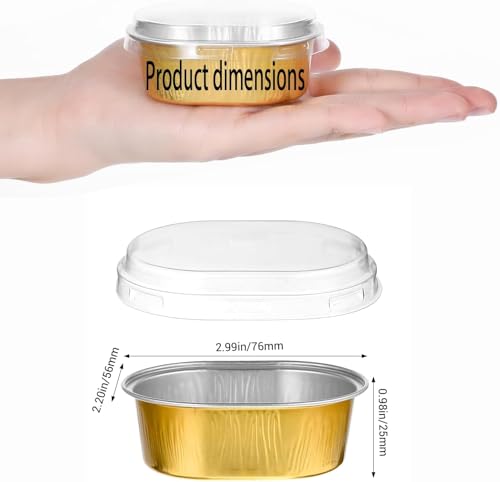 100 Pack Mini Aluminum Baking Cups with Lids，2 oz disposable Ramekins pancake liner container for dessert specific pie tin cups, cream pudding, pudding, cupcakes