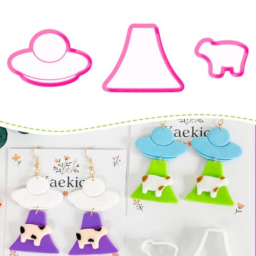 UFO Cow Polymer Clay Cutters Set - 3Pcs Alien Theme Clay Cutters for Earrings, Polymer Clay Molds, Halloween Clay Tools - color: P color