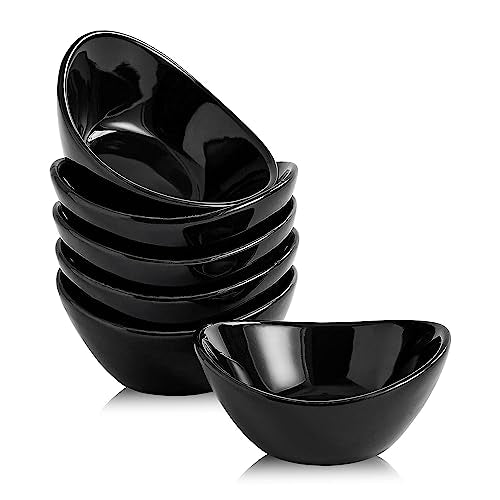 Ceramic Dipping Bowls Set of 6,1.5 Oz Black Dip Pinch Bowl,Soy Sauce Dishes,Mini Bowls for Charcuterie Board Sushi,Tomato Sauce,BBQ and Party Supplies(Black) - color: Black