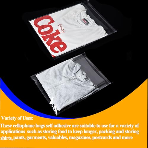 100 Pcs Cellophane Bags 9x12 Inch,Self-Sealing,Clear Plastic Bags for Packaging,Clothing & T-Shirts,Pants,Foods,Candle,Flyers and Gifts - size: 9" x 12" | 100 pcs