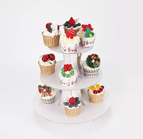 YLDW Cupcake Stand, 3-Tier Cupcake Stand Display, Cardboard Cup Cake Tower Stand, Disposable Dessert Stand for Birthday Tea Party Baby Shower Treat Decorations, White - color: White