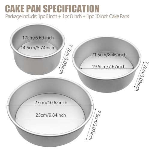 Aluminum Round Cake Pans, 3pcs Nonstick Baking Pan with Removable Bottom 6/8/10 Inches Cheese Cake Mold Straight Edge for Wedding Birthday Anniversary or Party Event - size: 6 & 8 & 10 Inch