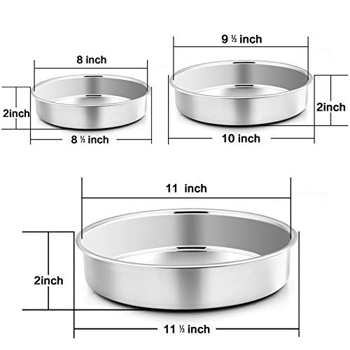 P&P CHEF Cake Pan Set of 3, 8" + 9.5" + 11" Round Baking Layer Cake Pan Tin - size: 8" + 9.5" + 11"