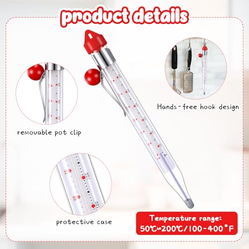 Photect 2 Pcs Candy Thermometer with Pot Clip 8", Red - color: Red