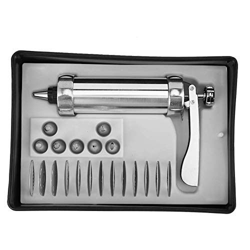 Fdit Cookie Press Kit, Manual Adjustable Biscuit Maker and Pastry Decorating Tool for Home Baking Aluminum Alloy 15 x 25 cm 21 Piece Set with 13 Cookie Discs and 7 Nozzles