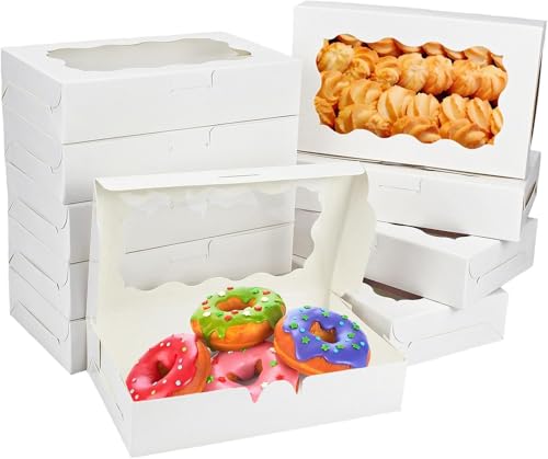 Cookie Boxes with Window White Bakery Boxes 7 x 4.3 x 1.5 Inch Takeout Treat Boxes for Cookies, Donuts, Pastry, Strawberries, Macarons(20PCS) - color: White