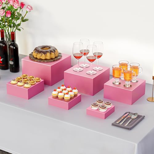 6 Pcs Metal Buffet Risers, Large Food Display Stands for Table - color: Pink, size: 6P-Square(5IN to 10 IN)