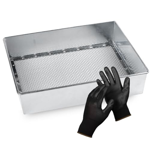 Soil Sifter, 1/8-inch Compact Galvanized Garden Sieve with Gloves - size: 1/8 inch