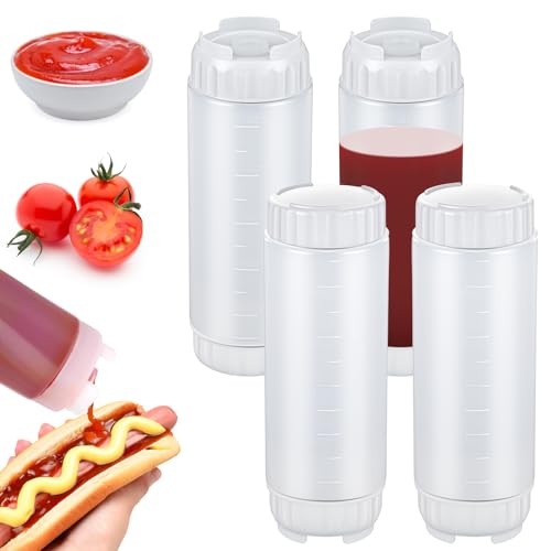 4 Pcs 20 oz Refillable Squeeze Bottles, Condiment Squeeze Bottle Plastic