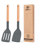 BUNDLEPRO Silicone Spatula, Solid & Slotted Turner, BPA-Free, 2 Pack, Gray - color: Dark Gray
