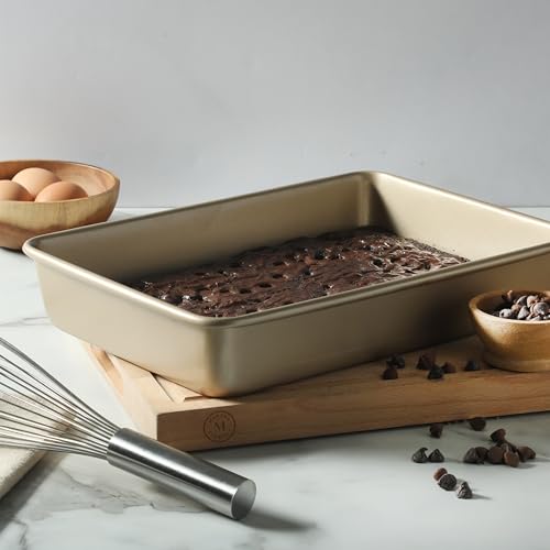 Martha Stewart Gallen 13 x 9 Inch Rectangular Nonstick Carbon Steel Cake and Baking Pan – Champagne, Durable Bakeware for Even Cooking and Easy Release - color: Champagne, size: 13" Cake Pan