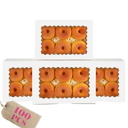 qiqee 100Pcs White Cookie Box with Window 9"x6"x2.5" Pastry Macaron Bakery Box for Packaging - color: White, size: 9" x 6" x 2.5" / 100 Pcs