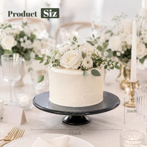 Karibiber Natural Marble Cake Stand, 12" Round Cupcake Stand, Stone Dessert Display Pedestal for Kitchen Counter, Serving Platter for Fruit, Birthday, Wedding, Charcuterie Cheese Board Black - color: Black
