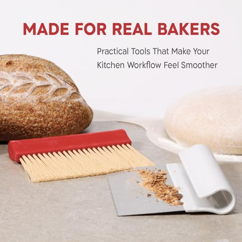KneadAce Bench Scraper - Dough Scraper with Nesting Baker's Brush Set - color: White, Red