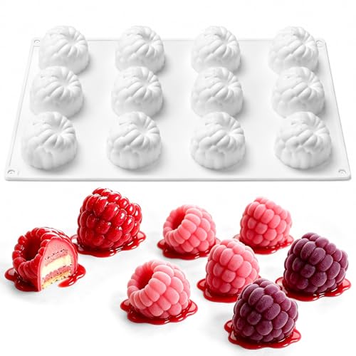 Raspberry Silicone Molds for Mousse Cake Small Fruit Pudding Raspberry Mold - color: Small 12-Cavity Raspberry