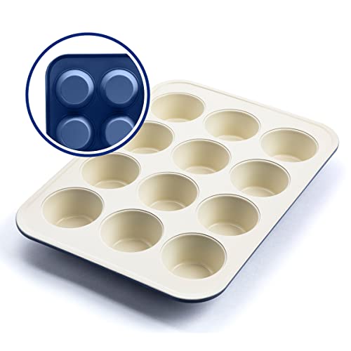 GreenLife 12 Cup Ceramic Nonstick Muffin Pan, Navy - color: Blue, size: 12 Cup Muffin Pan