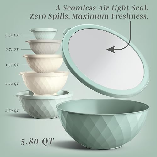 COOK WITH COLOR Mixing Bowls with Lids - 12 Piece Plastic Nesting Bowls Set includes 6 Prep Bowls and 6 Lids, Microwave Safe Mixing Bowl Set, Mint Diamond - color: Mint Diamond