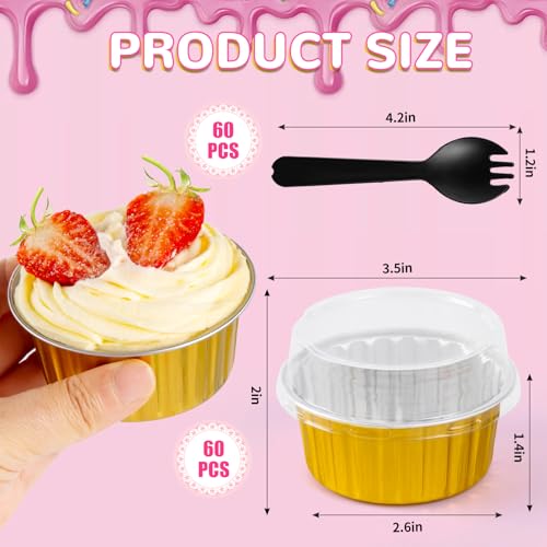 60Pcs Mini Aluminum Foil Baking Loaf Pans with Lids and Spoons - style: GoldMiniLoafPans60Pcs