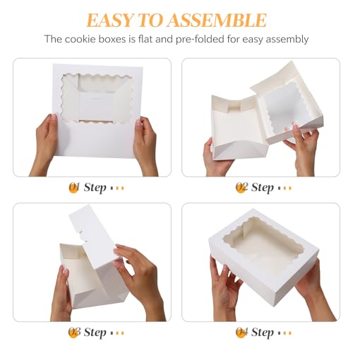 COTOPHER 50pcs Cookie Boxes with Window, 8x6x2.5in Auto-Popup Bakery Box - color: White, size: 8x6x2.5inch