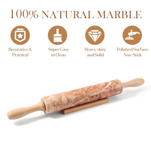 Koville Marble Rolling Pin, Non-Stick Polished Dough Roller, Pasta, Dumpling, Ravioli, Fondant,Pie Crust, Kitchen Baking Pastry Tools Red Marble - color: Red Marble