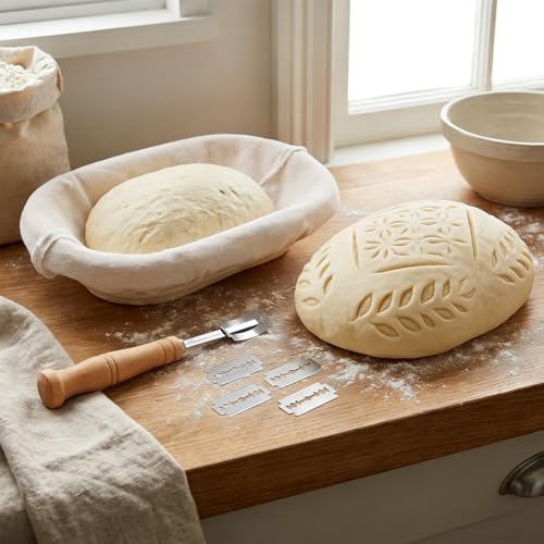 2‑Pack 10.9‑Inch Oval Molded Pulp Bread Proofing Basket Kit