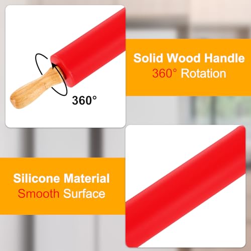 uxcell 6.7 Inch Silicone Rolling Pin and Pastry Baking Mat Set Red - color: Red