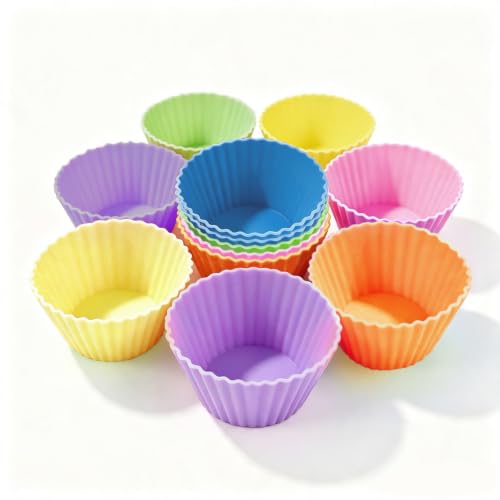12 Pack Silicone Baking Cups, 6 Colors Silicone Muffin Liners Reusable - color: Colorful