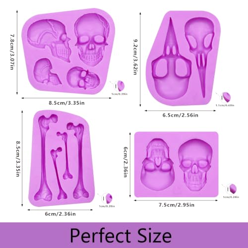 Infovox Halloween Skull and Bone Silicone Fondant Molds, Set of 4
