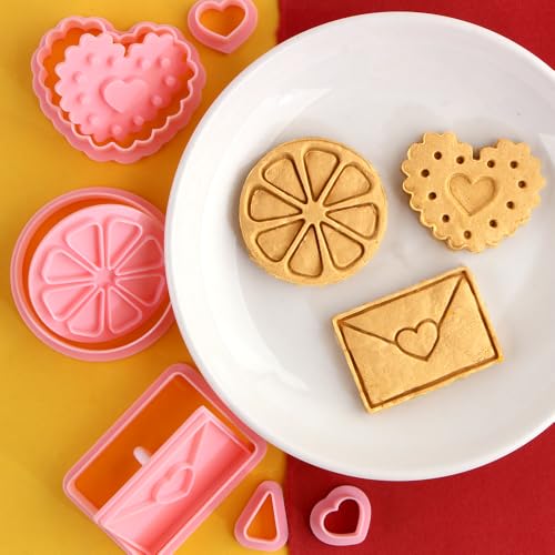 3pcs Mini Heart Cookie Cutter Set Lemon Envelope Heart Cookie Cutters for Kids & Adults Wedding Plastic 3D Cookie Cutters Set Fondant Stamp Biscuit Moulds DIY Baking Tool