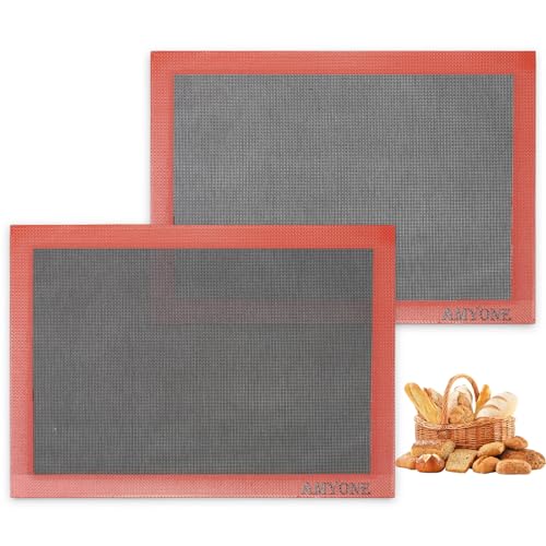 AMYONE Perforated Baking Mats, 2 PCS Eclair Silicone Mat for Half Sheet, Non-Stick Reusable Oven Liners for Making Bread/Pizza/Pastry/Cookie 11 5/8" x 16 1/2" - color: Red & Black