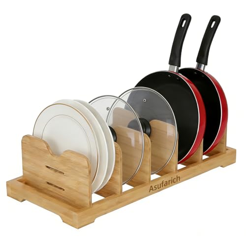 Pots and Pans Organizer Under Cabinet, Cutting Board/Baking Sheets Storage Rack, Adjustable Bamboo Pot Lid Holder, Pot Lid Organizer Inside Cabinet, Pot and Pan Organizers(Natural) - size: 40