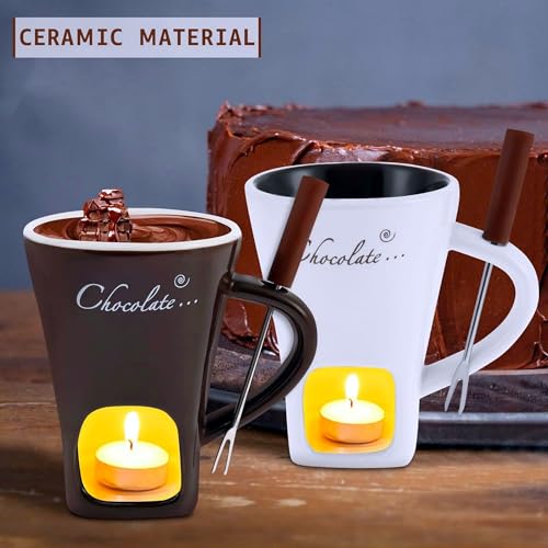 Chocolate Melting Mug Cheese Candy Mini Fondue Pot With Forks (Brown) - color: Brown