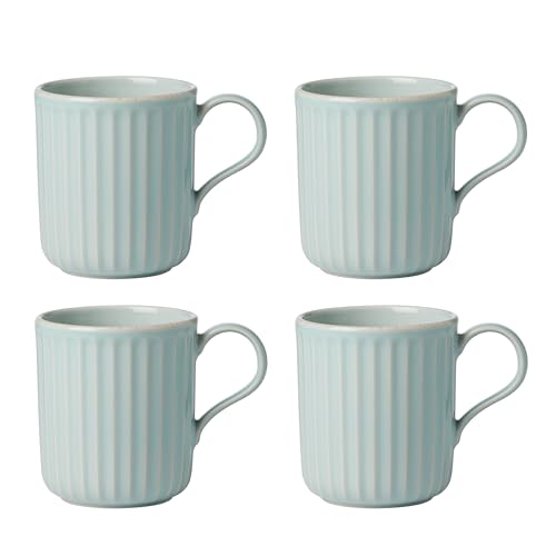 Lenox French Perle Scallop Ice Blue Mug Set, 4-Piece, Stoneware, Microwave and Dishwasher Safe - color: Ice Blue, style: Mugs, Set of 4