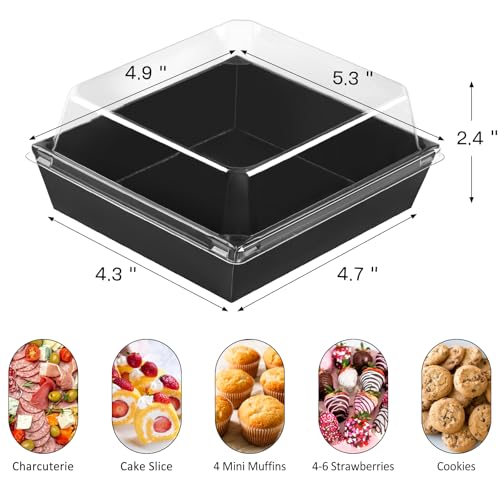 ZORRITA 50 Pack 5 Inch Paper Charcuterie Boxes with Clear Lids, Black - color: Black