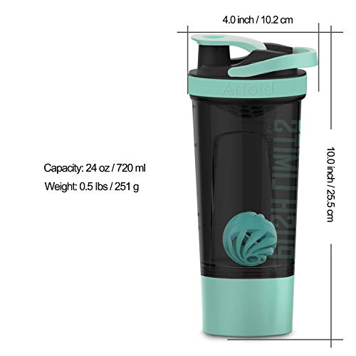 Artoid Mode 24-Ounce Protein Shaker Bottle, Dual Mixing Technology, BPA Free, Aqua Green/Black - color: Aqua Green/Black