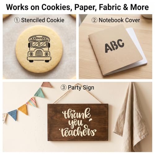 12PCS 4x4 Inch Back to School Cookies Stencils for Baking