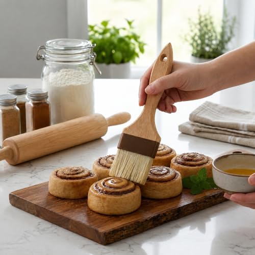 Restaurantware-Pastry Tek 1 Boar Bristles Pastry Brush, 3 Inches Buttering Tool – Hardwood Handle, Built-In Hanging Hole, Wood Basting Applicator, Sturdy Ferrule, For Glazing And Basting - size: 9 1/2"