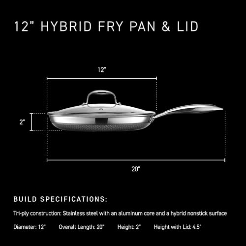 HexClad 12" Hybrid Nonstick Frying Pan with Lid, Dishwasher & Oven Safe - size: 12-inch, style: Pan + Lid