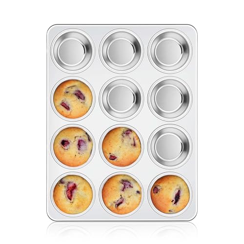 Homikit Stainless Steel Muffin Pan 12 Cups, 1 Pack Cupcake Tins Non Toxic - size: 12 Cup