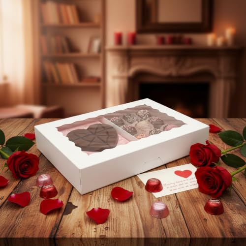 30Pcs Cookie Boxes 14x10x2.5in Auto-popup, White Dessert Cajas Para Postres with Window for Bakery, Treat, Chocolate Covered Strawberries, Macaroon, Donuts, Pies, Cookies, Muffins, Pastries