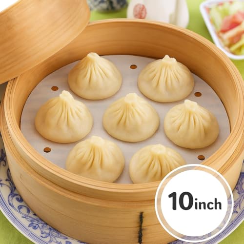BYKITCHEN 10 Inch Bamboo Steamer Liners for Dumpling, Air Fryer Paper Liner - size: 10 inches