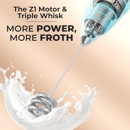 Zulay Kitchen Powerful Milk Frother Wand With Duracell Batteries - Ultra Fast Handheld Drink Mixer - Electric Whisk Foam Maker for Coffee, Lattes, Cappuccino & Matcha - Triple Whisk - Luna White - color: 12 - White, size: Triple Whisk + Batteries